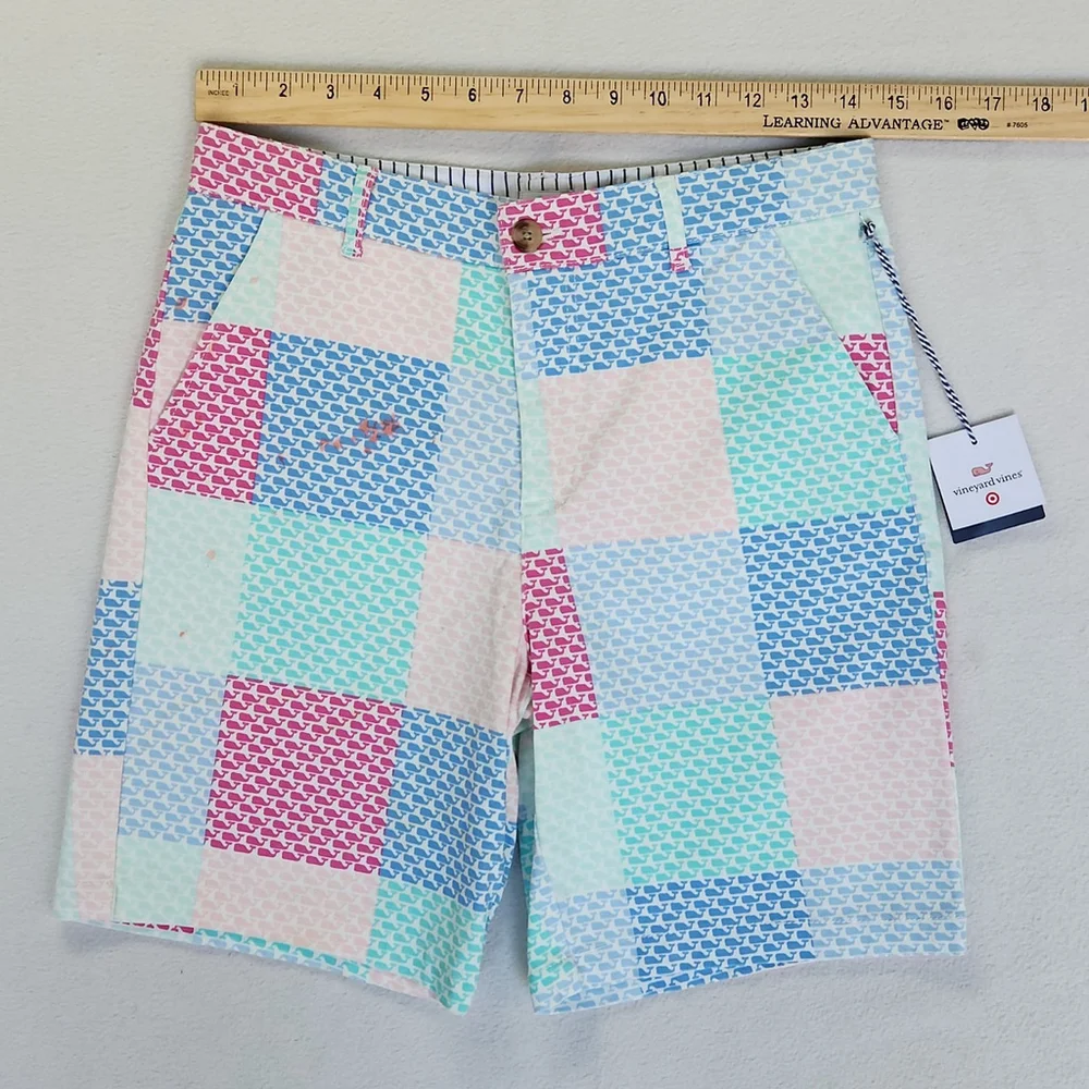 Y2K Preppy Vineyard Vines Girls Patchwork Shorts L Multicolor Whale NWT Summer
